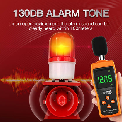 NAVKAR SYSTEMS TBJ-100 Industrial Sound & Light Alarm | 120dB Emergency Siren with LED Flashing Warning Light | AC 220V Safety Alarm for Factory, Warehouse, Crane & Industrial Applications