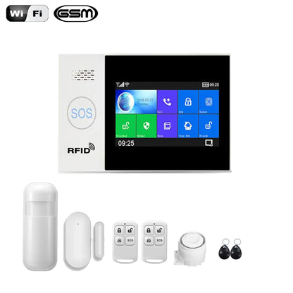 NAVKAR SYSTEMS Tuya WiFi Alarm System 4.3 Inch Screen Home Burglar Motion Detector WiFi & GSM Alarm System