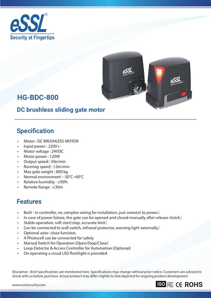 essl 24V DC HG-BDC-800 Brushless Sliding Gate Motor
