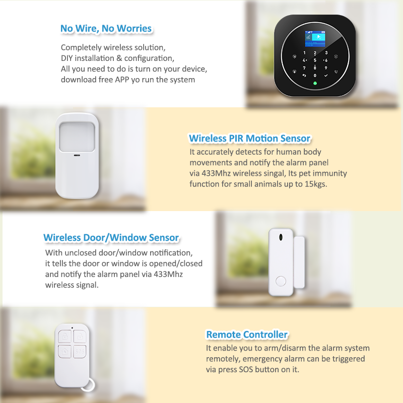 ACJ-402 Smart Home Automation WiFi + GSM Security Alarm System Kit | Tuya Smart Life App Controlled IoT Wireless Burglar Alarm | 100 Wireless Zones | SMS, Call & App Alerts | Alexa & Google Assistant Compatible