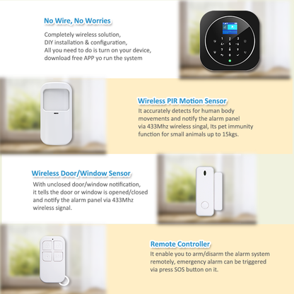 ACJ-402 Smart Home Automation WiFi + GSM Security Alarm System Kit | Tuya Smart Life App Controlled IoT Wireless Burglar Alarm | 100 Wireless Zones | SMS, Call & App Alerts | Alexa & Google Assistant Compatible