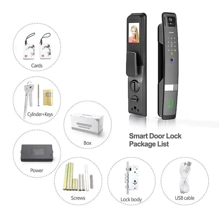 SLX-1 Face Recognition + Fingerprint + Password + Temporary Password + IC Card + Mechanical Key + Remote Unlocking + APP Grey Smart Door Lock