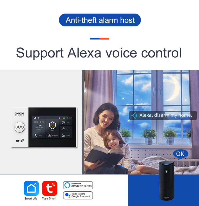 ACJ-407 Tuya WiFi Alarm System 4.3 Inch Screen Home Burglar Motion Detector WiFi & GSM Alarm System