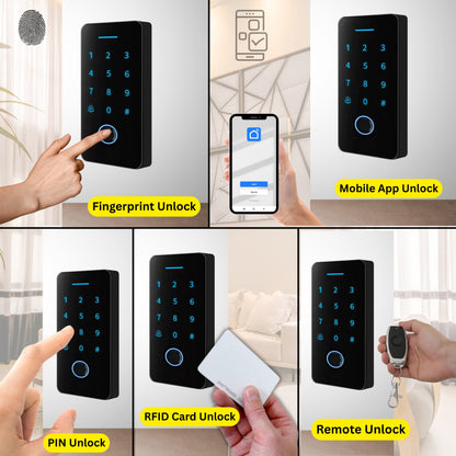 WB-02 Weatherproof Finger Card Pin Remote Mobile App Access Control Panel with 2 Remotes, Can Operate Any Electronic Lock Using Finger Card Pin Remote Smart Life App