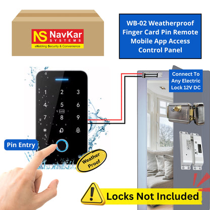 WB-02 Weatherproof Finger Card Pin Remote Mobile App Access Control Panel with 2 Remotes, Can Operate Any Electronic Lock Using Finger Card Pin Remote Smart Life App