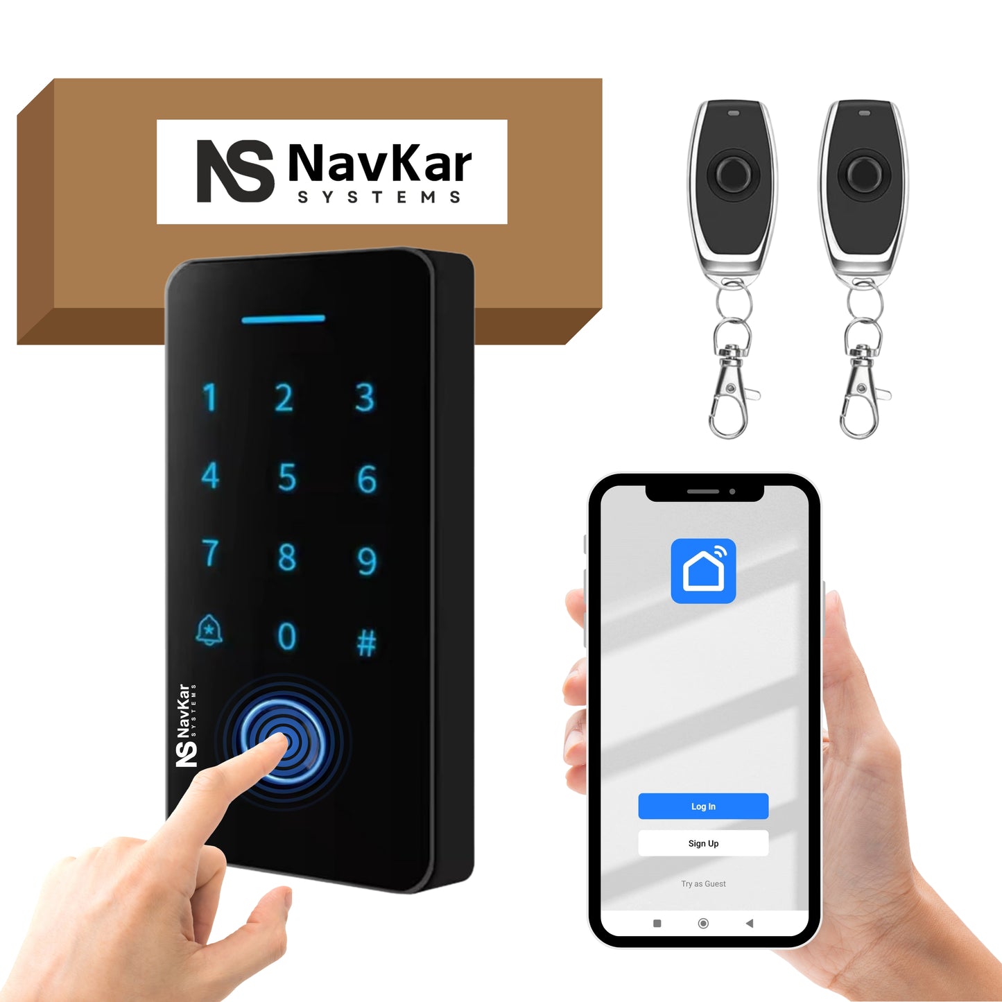 WB-02 Weatherproof Finger Card Pin Remote Mobile App Access Control Panel with 2 Remotes, Can Operate Any Electronic Lock Using Finger Card Pin Remote Smart Life App