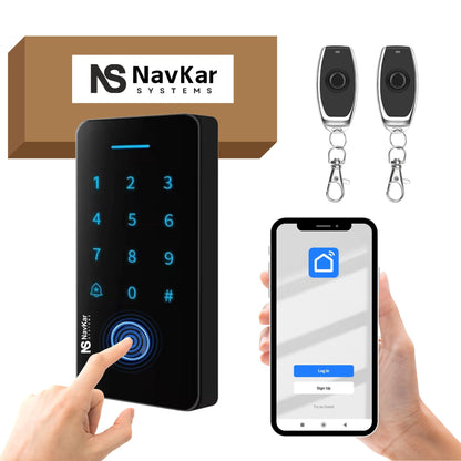 WB-02 Weatherproof Finger Card Pin Remote Mobile App Access Control Panel with 2 Remotes, Can Operate Any Electronic Lock Using Finger Card Pin Remote Smart Life App