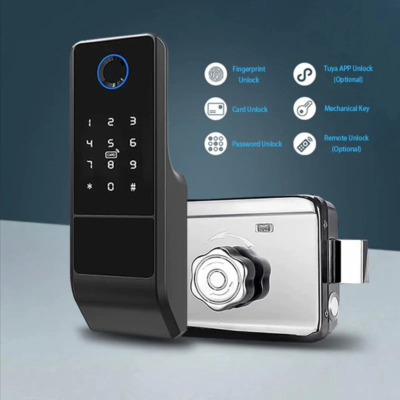 Fingerprint, Card, Pin, Key, Bluetooth Mobile App Access Motorised Lock for Wooden and Metal Doors