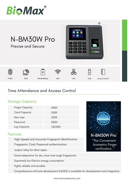 BIOMAX N-BM30W PRO FINGERPRINT TIME ATTENDANCE WITH ACCESS CONTROL