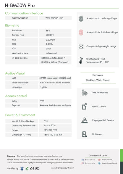 BIOMAX N-BM30W PRO FINGERPRINT TIME ATTENDANCE WITH ACCESS CONTROL