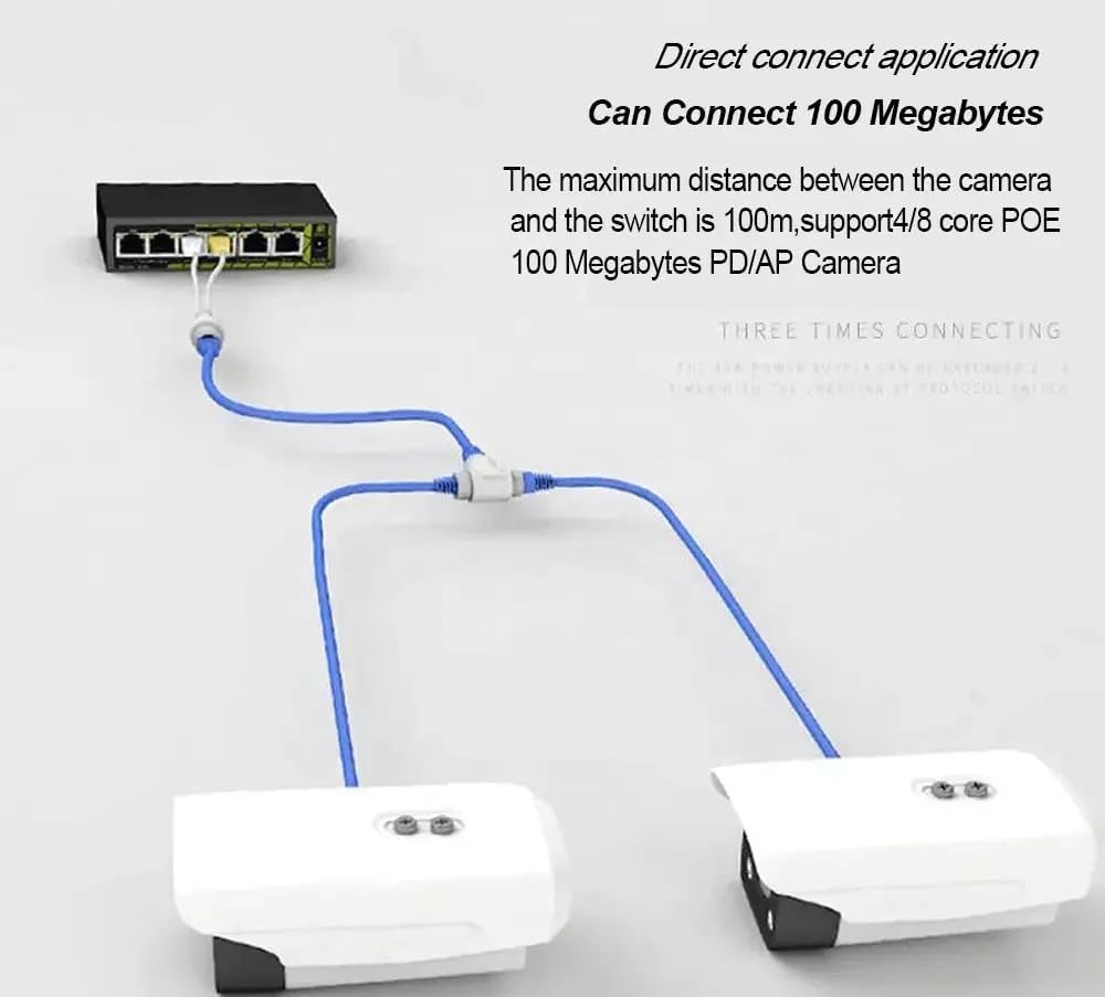 POES-12 POE Splitter/Multiplexer 2-in-1 Network Cabling Connector Three-Way RJ45 Connector For HD IP Camera CCTV (Pack of 1)