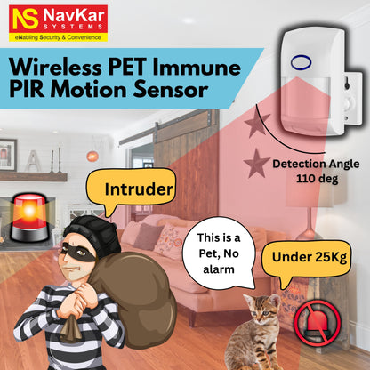 Navkar Systems PIPE-10 PET Immune PIR Motion Sensor Wireless 433 MHZ