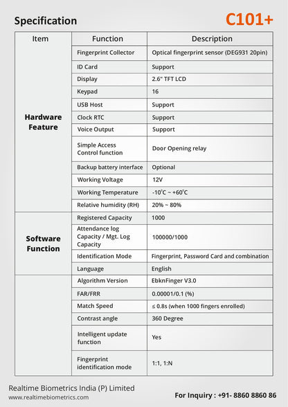 Navkar Systems Realtime C101+ Biometric Attendance System