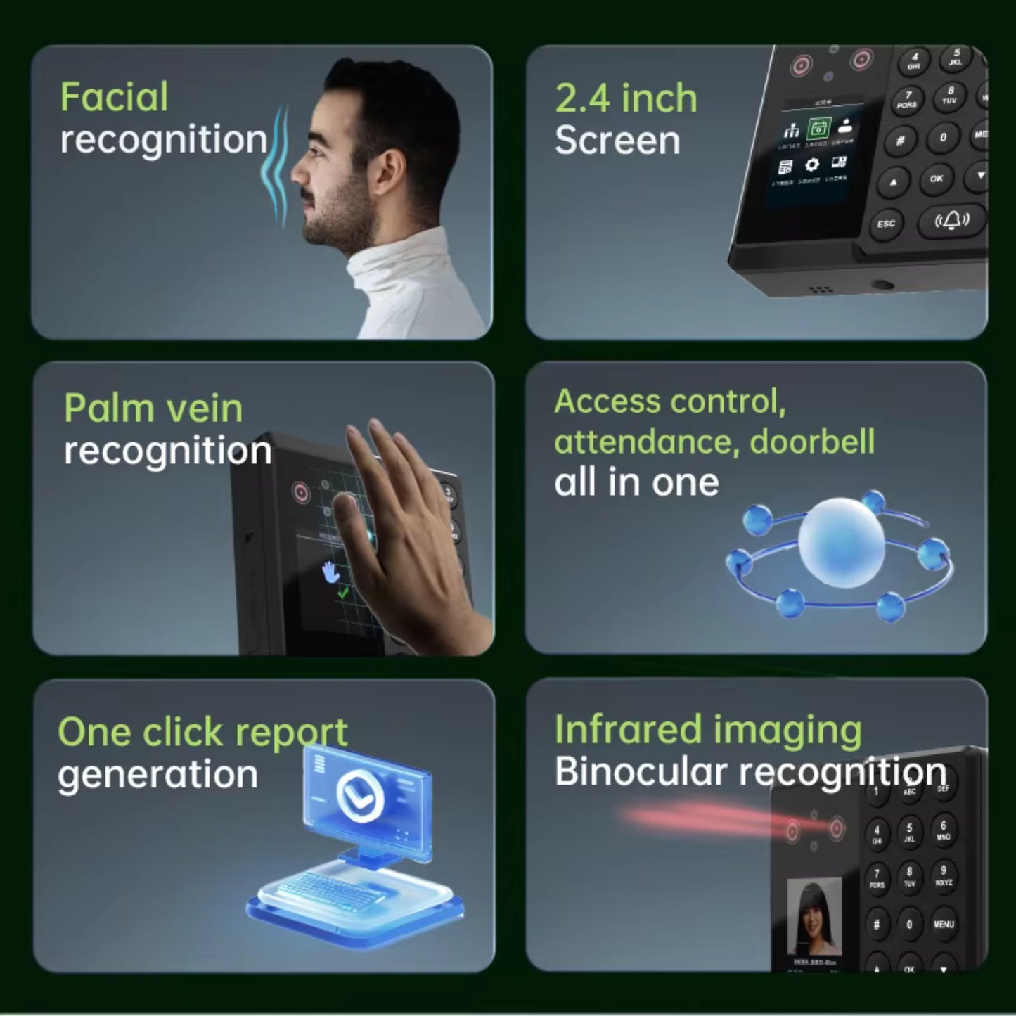 FCA-01 Palm Print AI Biometric Face Recognition Terminal Night Vision Facial Door Access Control Time Attendance System