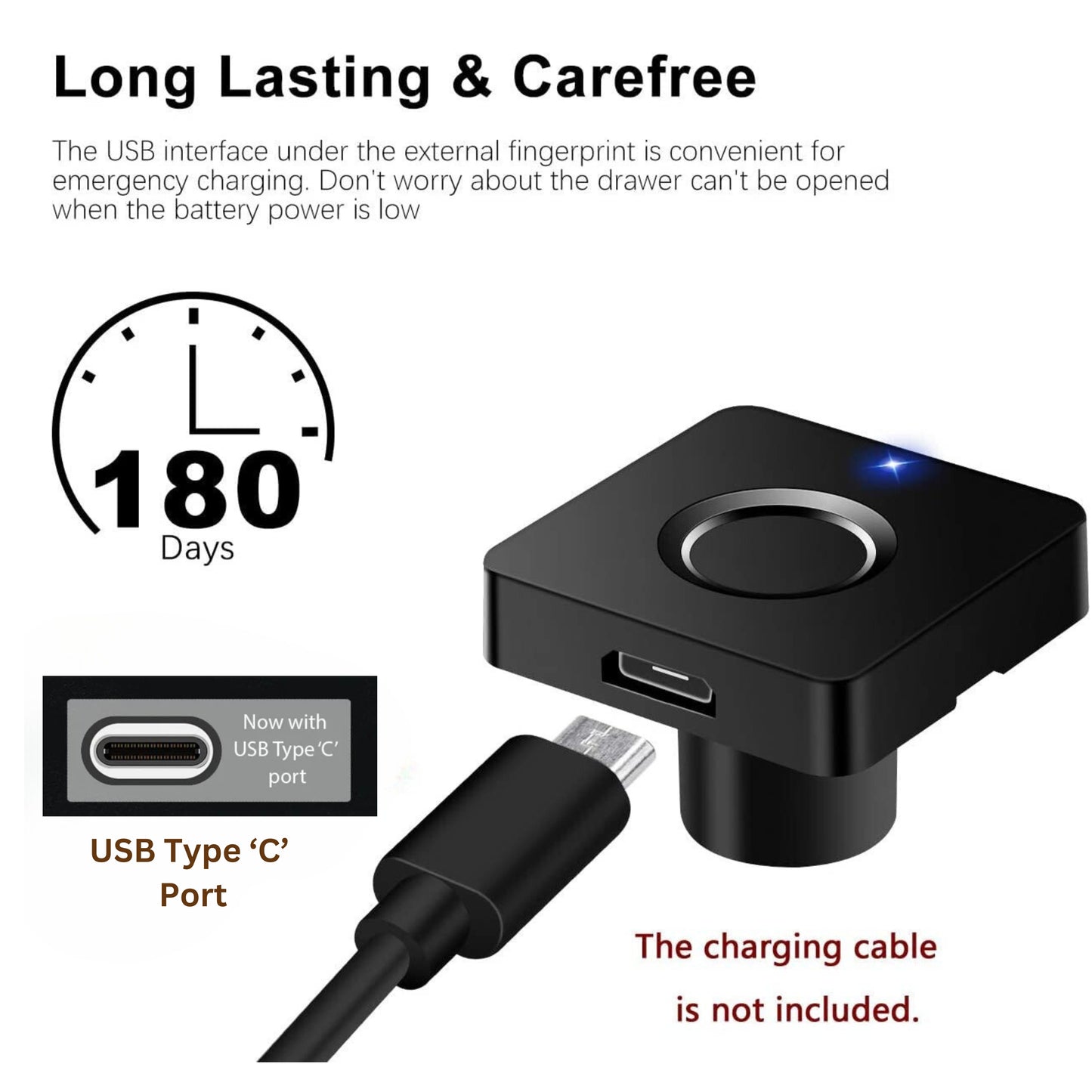 NAVKAR SYSTEMS Fingerprint Lock for Drawer & Cabinet Smart Lock with Emergency USB Power Input for Home, Cabinet, Drawer, Box, Locker