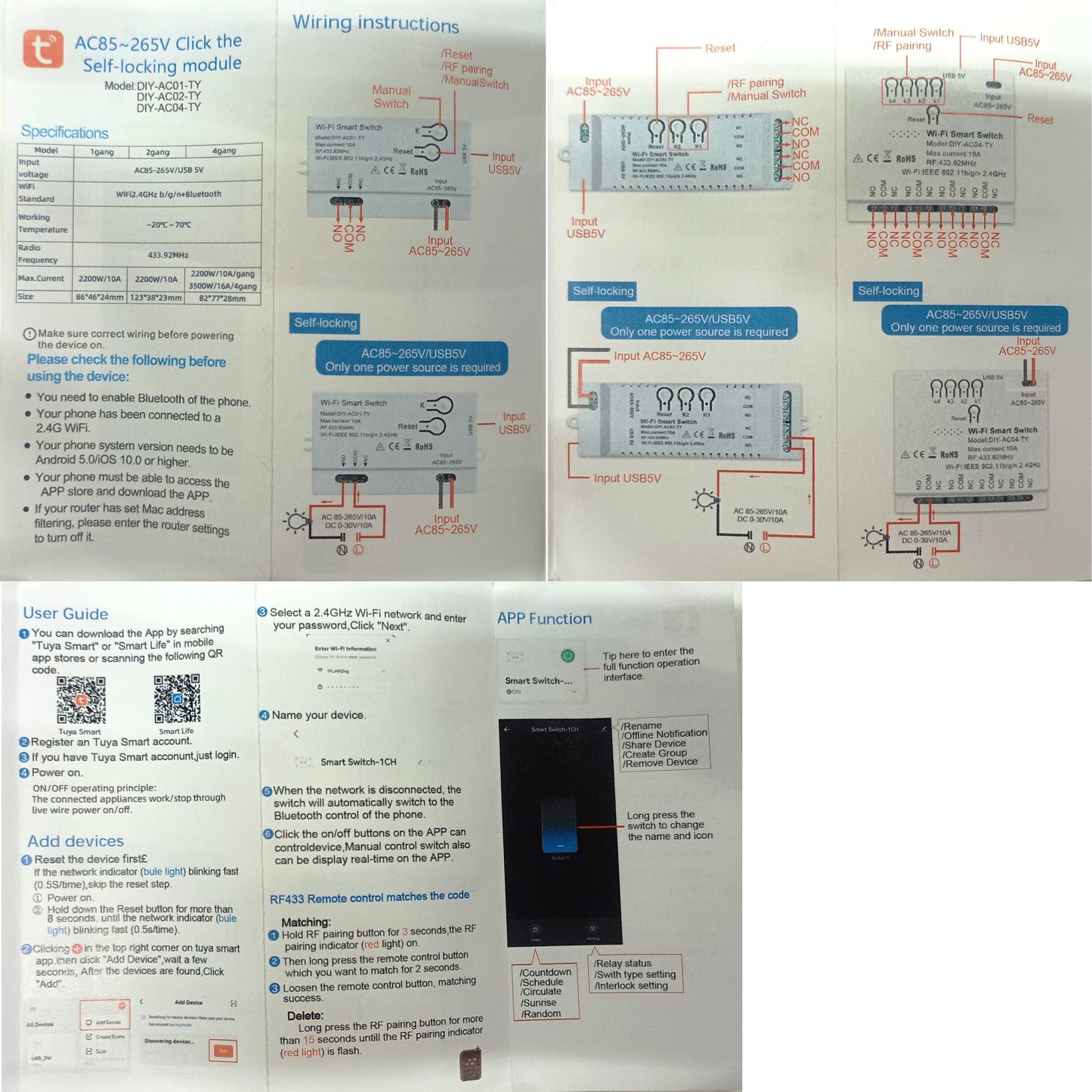 4 Channel Smart WiFi Switch DIY-AC04-TY Smart Life App Compatible, Google Voice & Alexa Enabled, for Home Appliances, Easy Installation