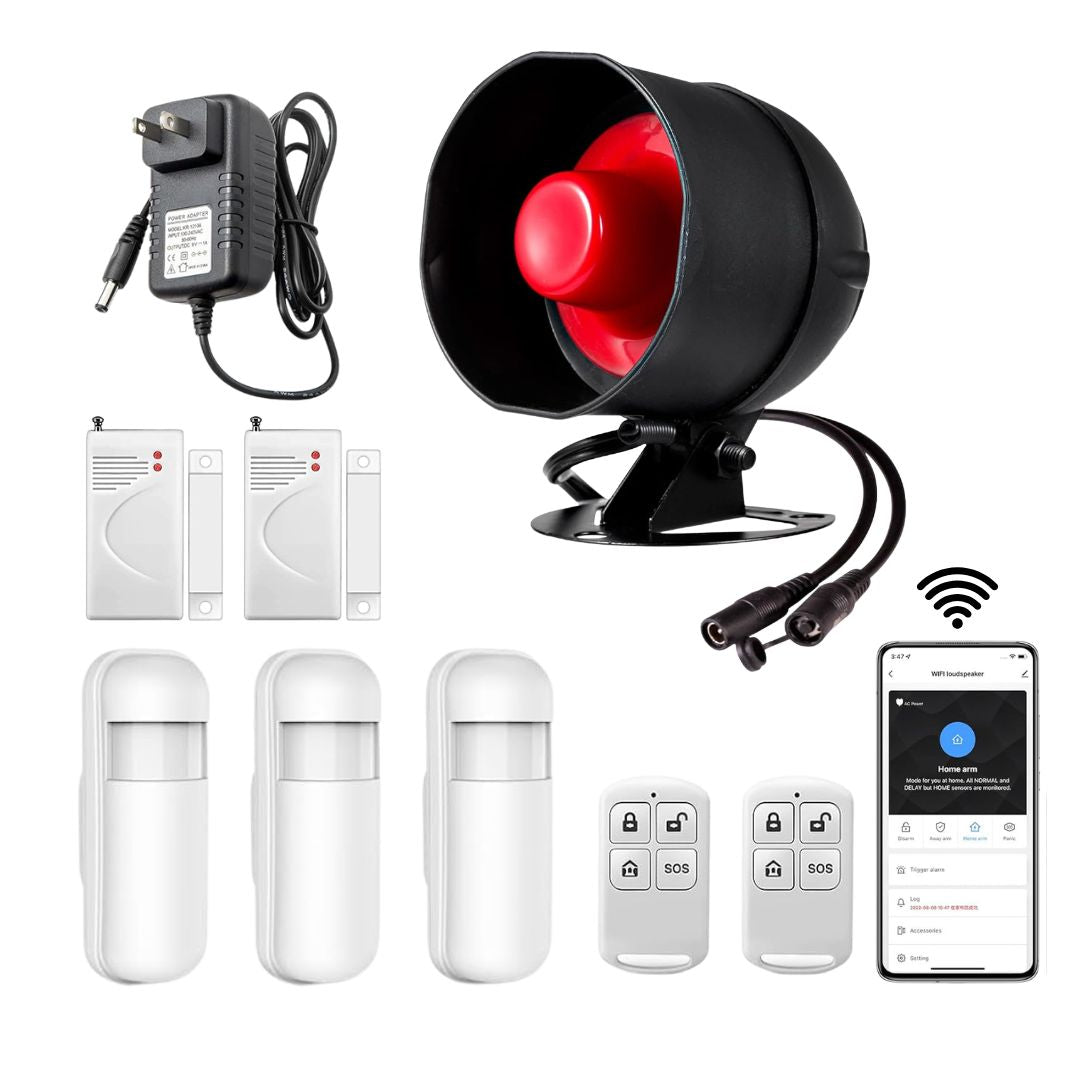 Combo-CN287 WiFi Alarm Home Security System, SRN-TY Wireless Alarm System with Loud 120dB Motion Sensor Siren, Window Door Alarms Sensor, Remote Control for Shed Garage
