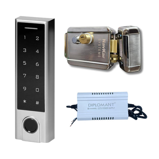 Combo-CN214 Electronic Rim Lock with Weatherproof IP68 Fingerprint Access Control Panel with Power Supply