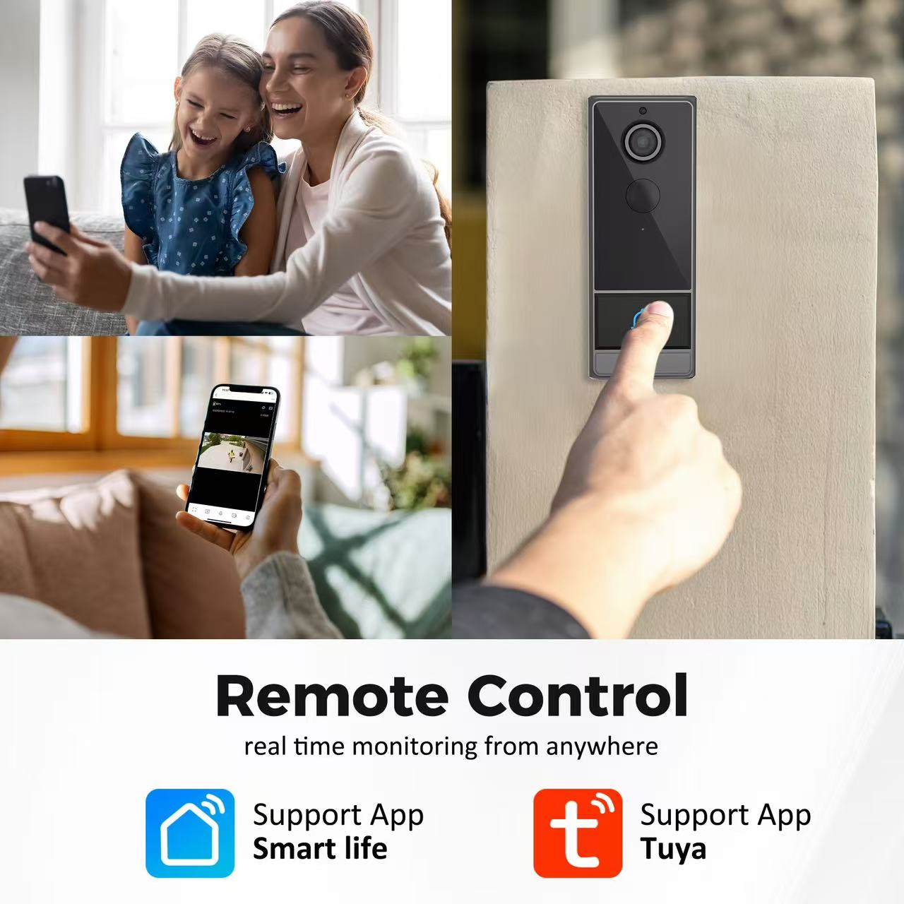 Smart Video Doorbell, 2.4G WiFi APP Remote Monitoring 2-Way Talk 120° Wide-Angle Lens, IP65 Waterproof with 4000mAh Battery for Home Security