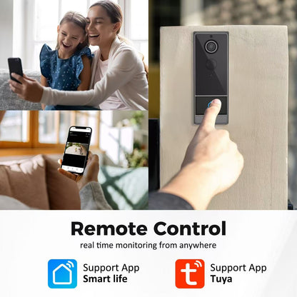 Smart Video Doorbell, 2.4G WiFi APP Remote Monitoring 2-Way Talk 120° Wide-Angle Lens, IP65 Waterproof with 4000mAh Battery for Home Security