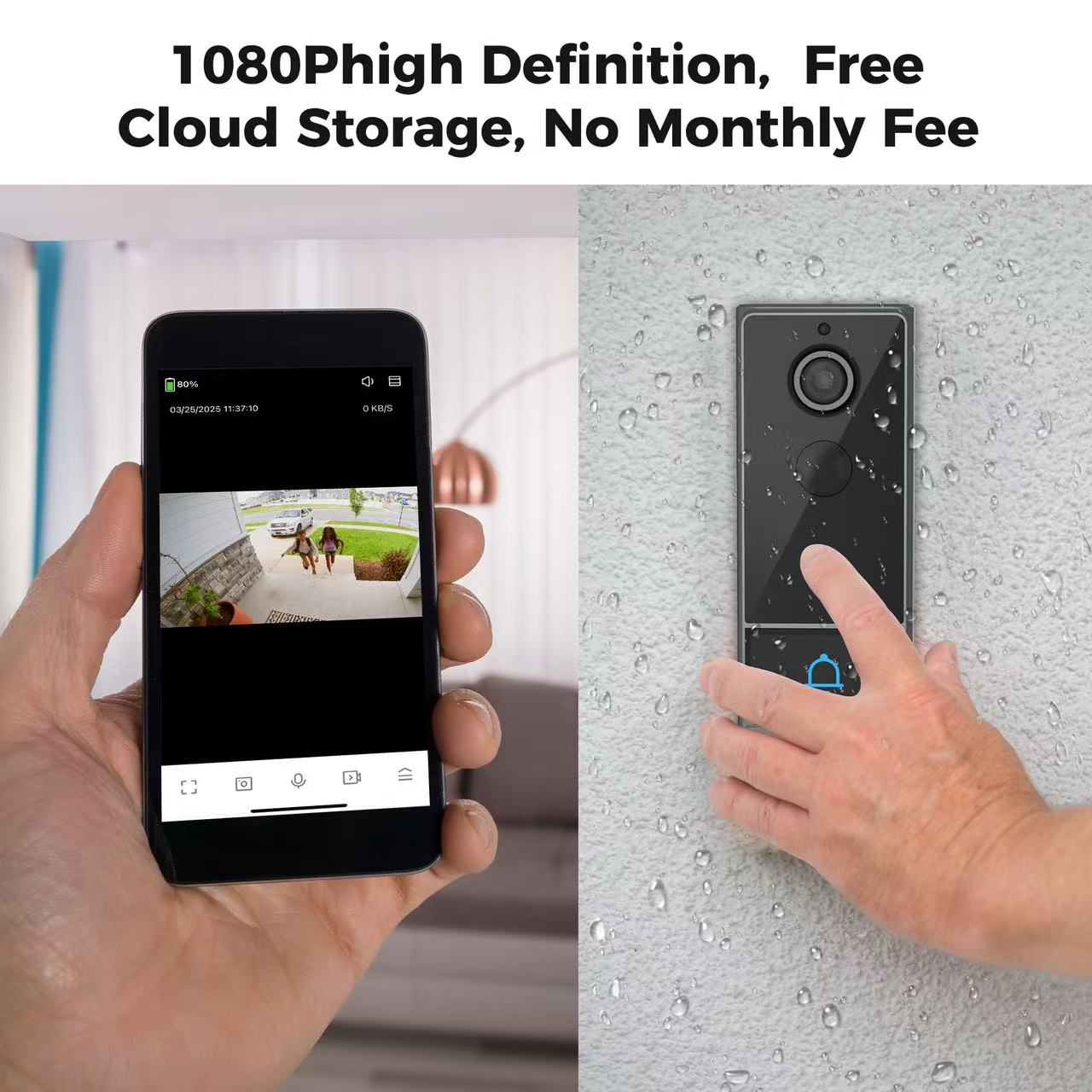 Smart Video Doorbell, 2.4G WiFi APP Remote Monitoring 2-Way Talk 120° Wide-Angle Lens, IP65 Waterproof with 4000mAh Battery for Home Security