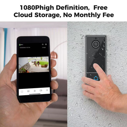 Smart Video Doorbell, 2.4G WiFi APP Remote Monitoring 2-Way Talk 120° Wide-Angle Lens, IP65 Waterproof with 4000mAh Battery for Home Security