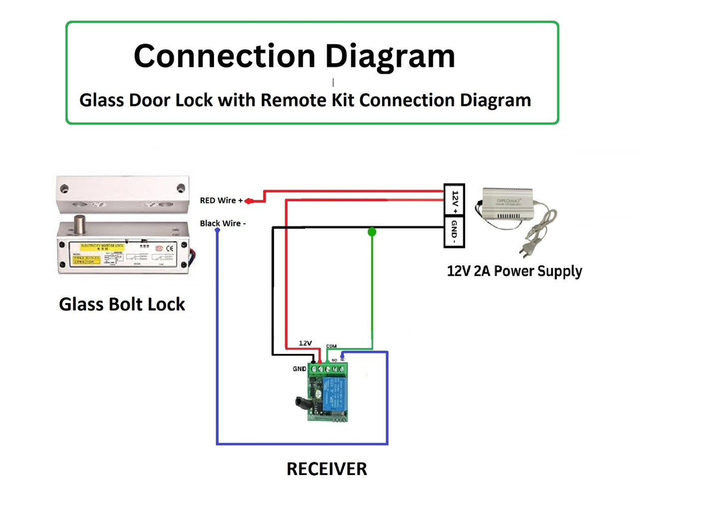 Combo-CN12 Toughened Glass Door Lock to Open by 2 Remote with Receiver and Adapter