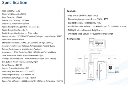 Navkar Systems essl Multi Biometric Time Attendance & Access Control System Aiface Magnum