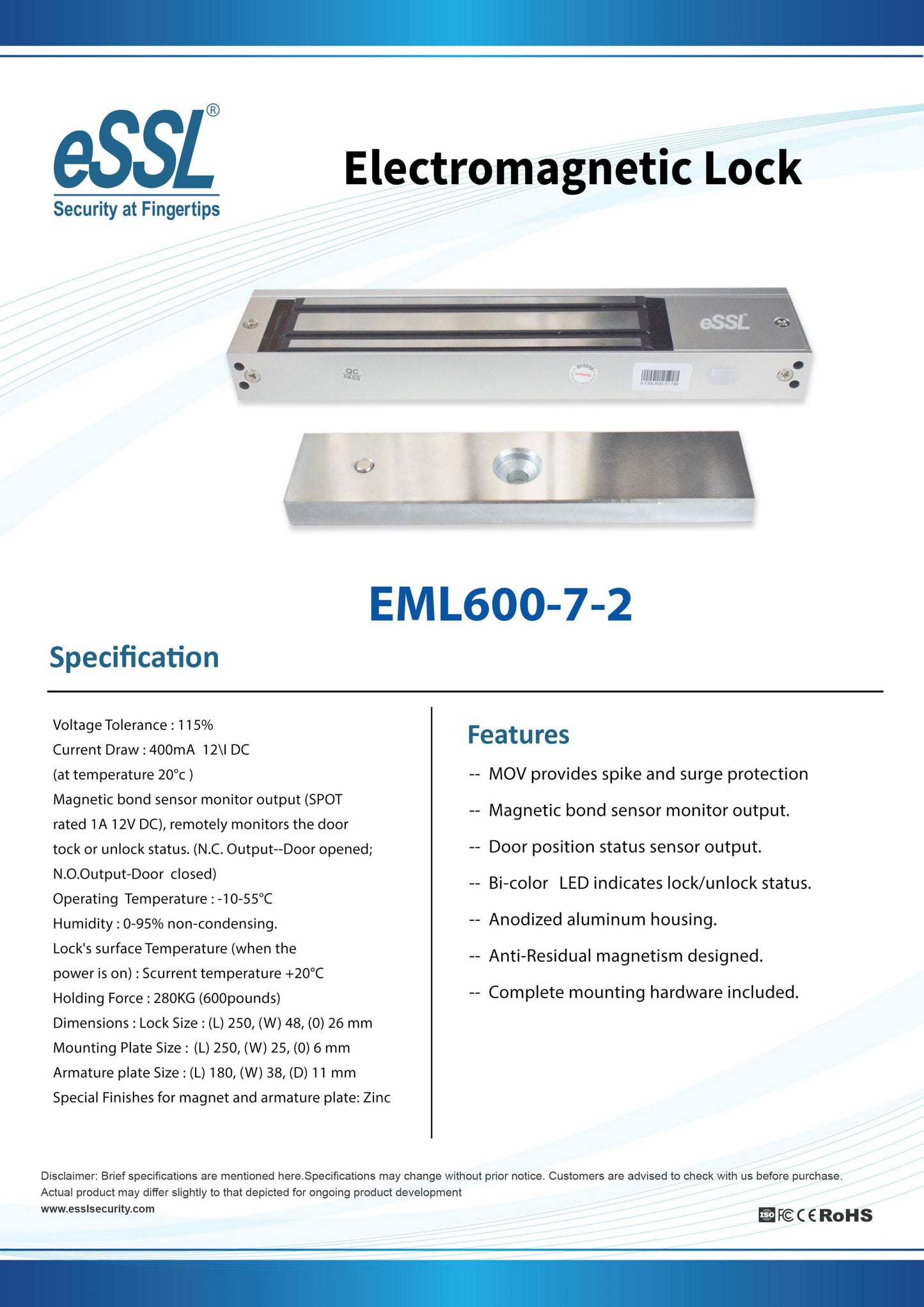 ESSL Electromagnetic Lock (EM Lock) 600 LBS