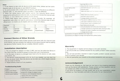 5280 Feet Range 4 Units Set Intercoms FM Wireless Home Intercom System for House Business Office Room to Room Communication Intercom System