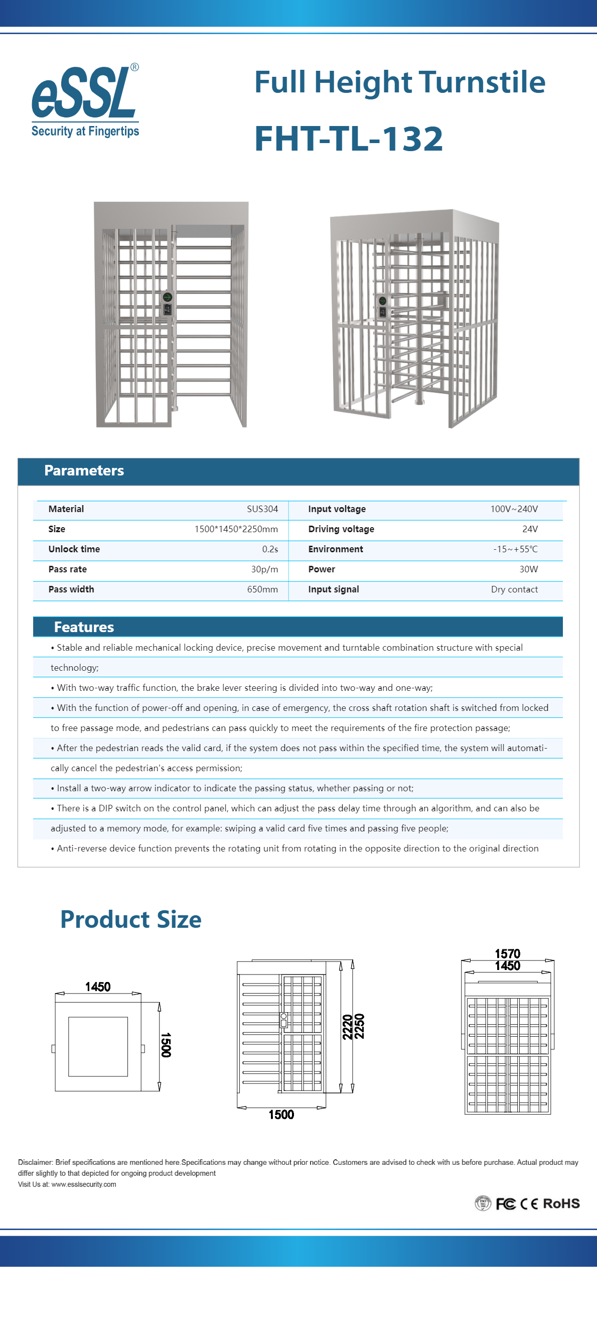 FHT-TL-132 Full Height Turnstile - Single Door