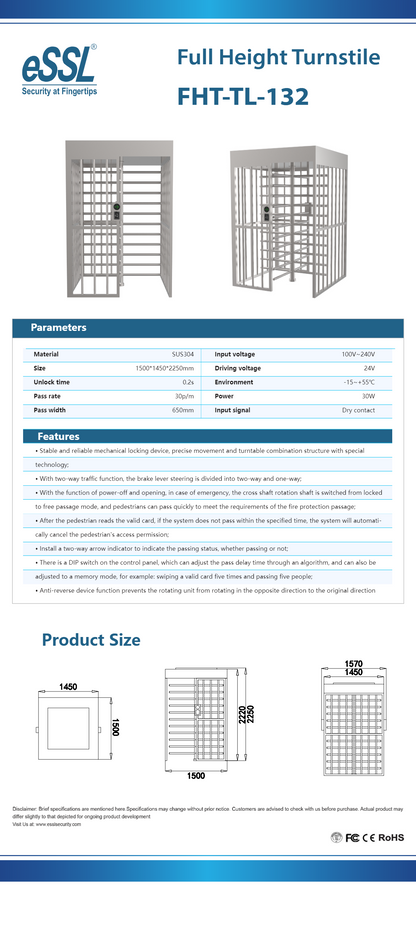 FHT-TL-132 Full Height Turnstile - Single Door