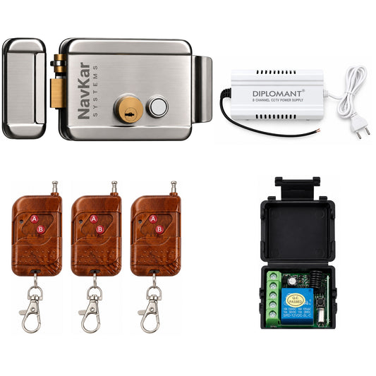 NavKar CN59 remote control electronic rim lock kit with receiver, 3 remotes and 12V power supply
