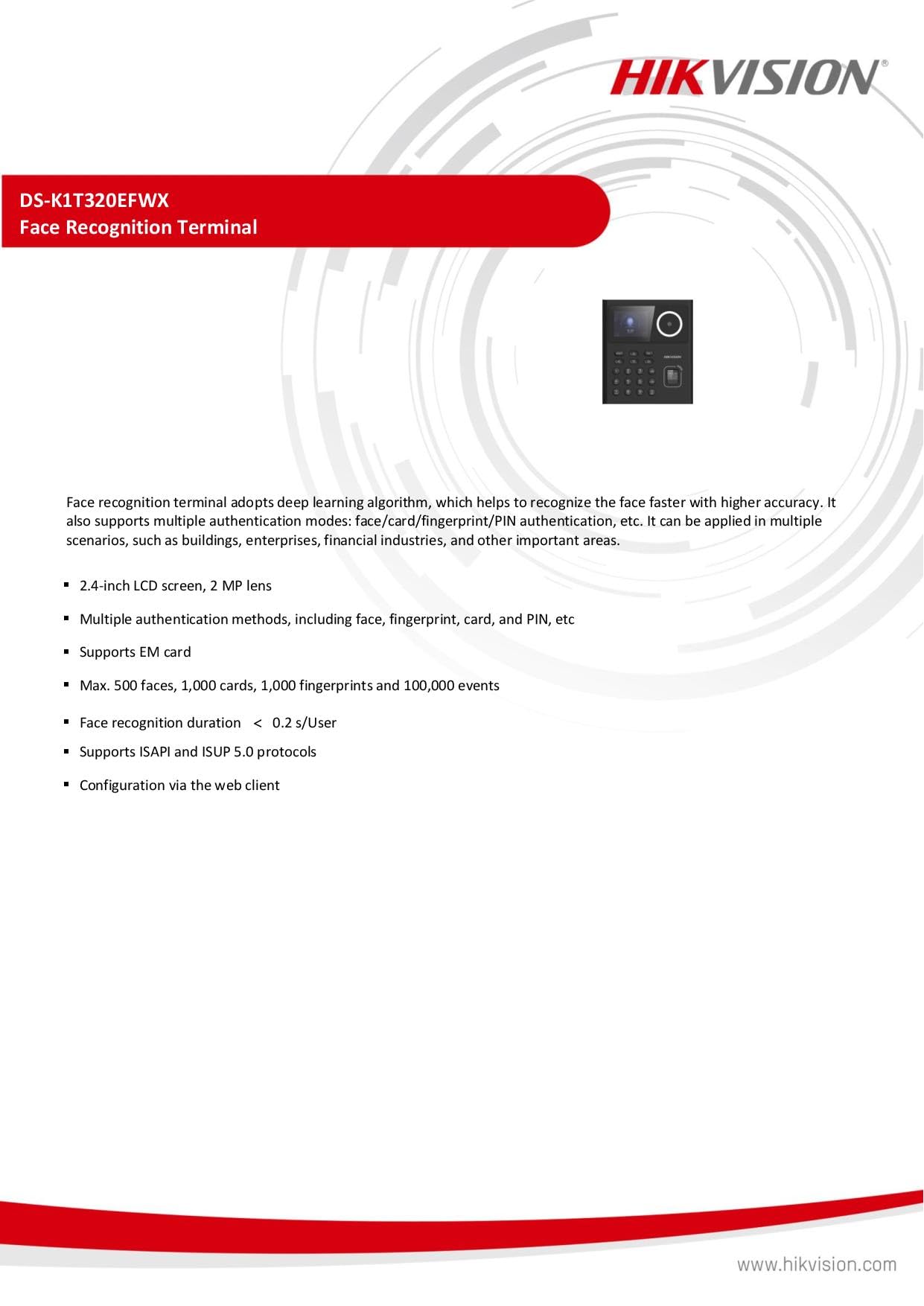 Hikvision DS-K1T320EFWX Face Finger Biometric Attendance Machine