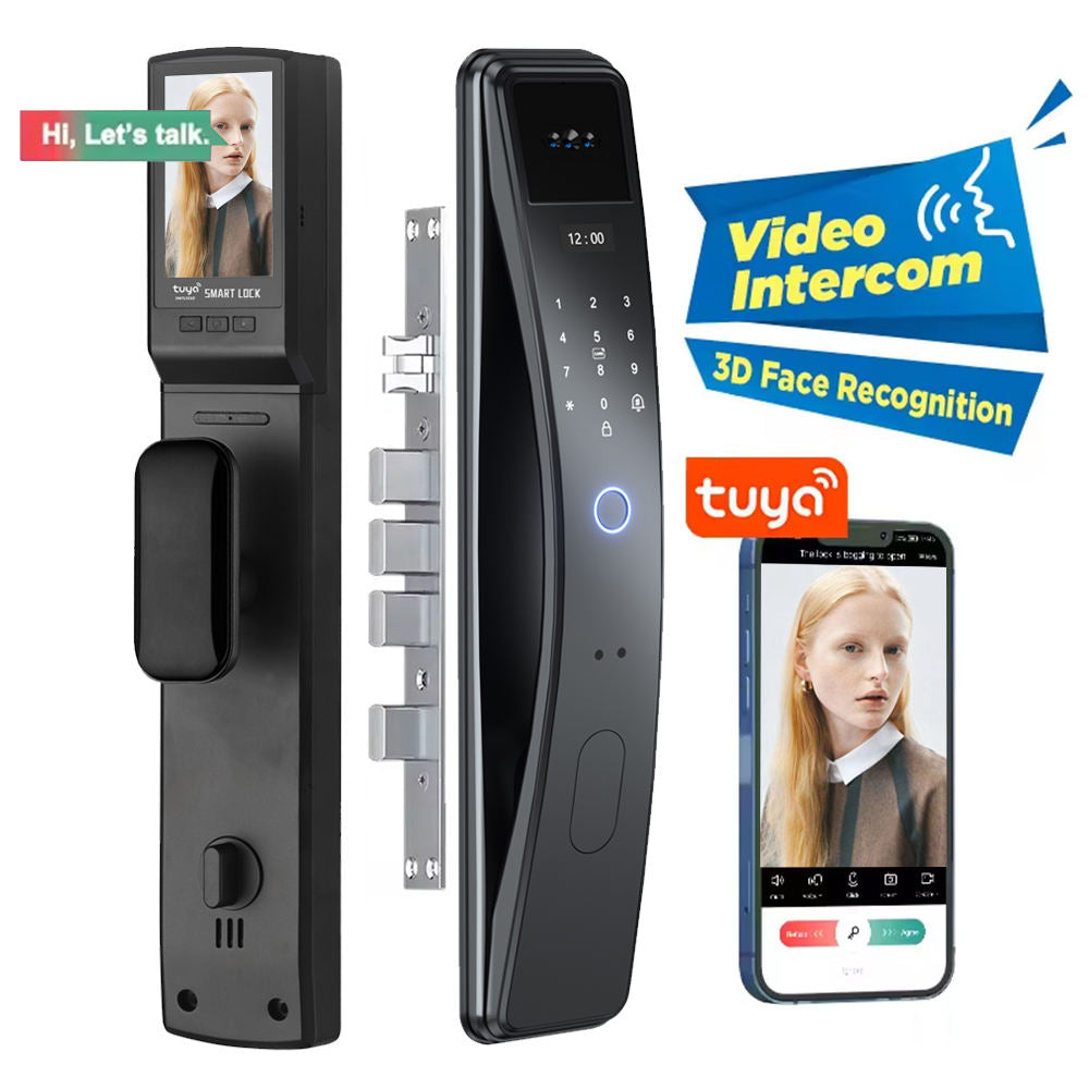 SLX-1 Face Recognition + Fingerprint + Password + Temporary Password + IC Card + Mechanical Key + Remote Unlocking + APP Grey Smart Door Lock