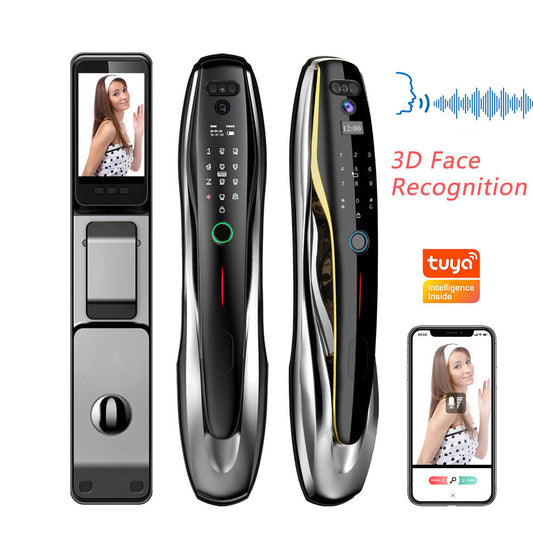 SLZ-1 Automatic Tuya Wifi Smart Door Lock Camera Key Card Cloud Data Aluminium Wood Doors Face Recognition Smart Lock