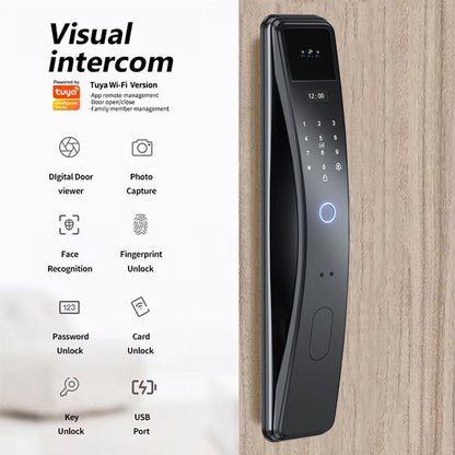 SLX-1 Face Recognition + Fingerprint + Password + Temporary Password + IC Card + Mechanical Key + Remote Unlocking + APP Grey Smart Door Lock