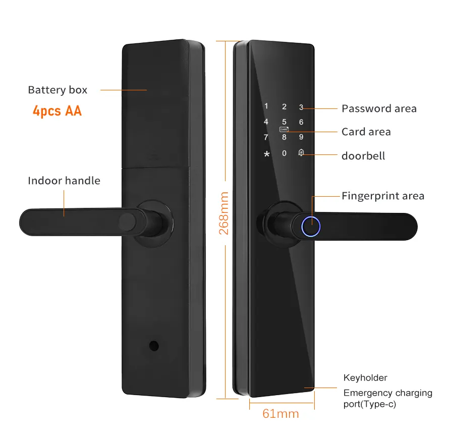 SBL-10 Smart Wooden Handle Door Lock with 5-Way Unlocking | Fingerprint | Pincode | Mobile App| Mechanical Key | OTP Access |Stainless Steel Mortise