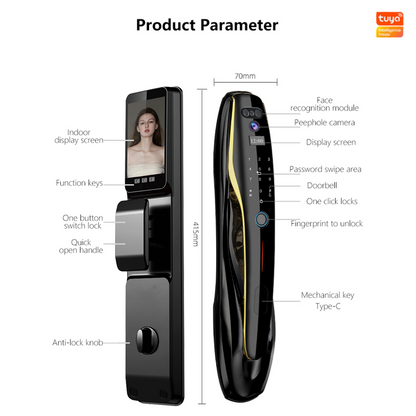 SLZ-1 Automatic Tuya Wifi Smart Door Lock Camera Key Card Cloud Data Aluminium Wood Doors Face Recognition Smart Lock
