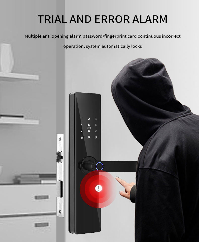 SBL-10 Smart Wooden Handle Door Lock with 5-Way Unlocking | Fingerprint | Pincode | Mobile App| Mechanical Key | OTP Access |Stainless Steel Mortise