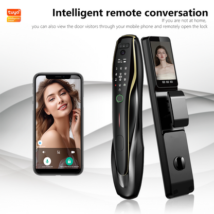 SLZ-1 Automatic Tuya Wifi Smart Door Lock Camera Key Card Cloud Data Aluminium Wood Doors Face Recognition Smart Lock