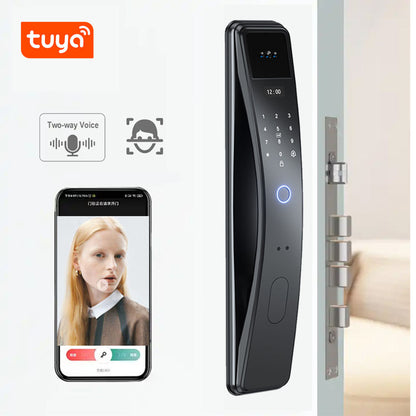 SLX-1 Face Recognition + Fingerprint + Password + Temporary Password + IC Card + Mechanical Key + Remote Unlocking + APP Grey Smart Door Lock