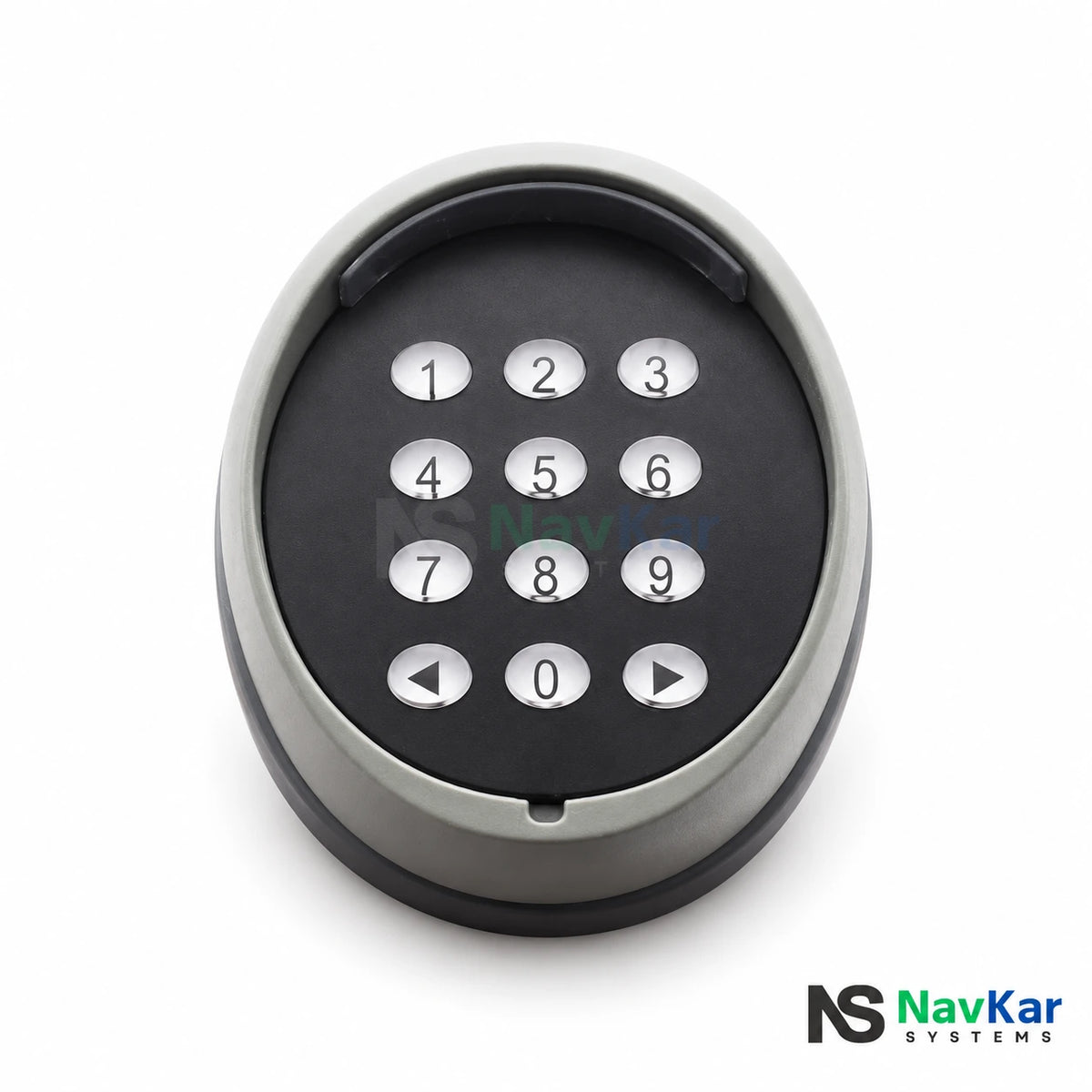 NavKar DK-SGM grey wireless gate keypad with numbered buttons and directional arrows