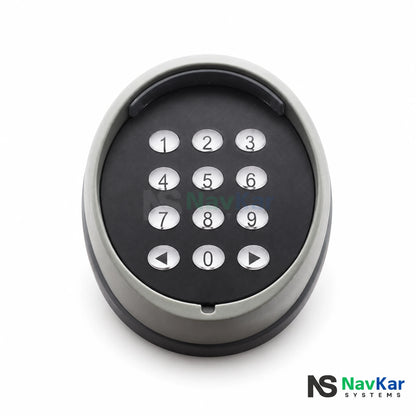 NavKar DK-SGM grey wireless gate keypad with numbered buttons and directional arrows