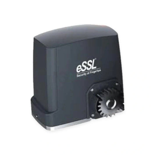 eSSL HG-BDC-800 brushless sliding gate motor, original drive-side view with pinion gear
