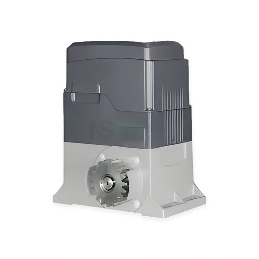 eSSL HG-1500 sliding gate motor, original housing and pinion view on white