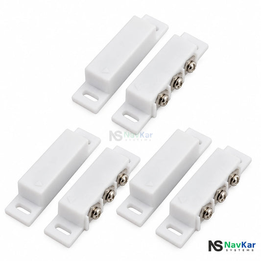 Three NavKar MC-3T white magnetic contact sets with three screw terminals on each contact