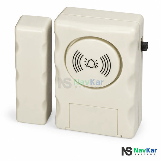 NavKar MC-AL cream wireless door alarm and magnetic contact with bell symbol