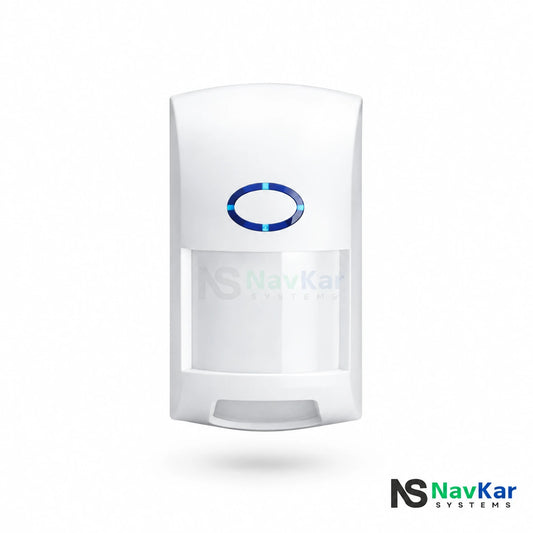 NavKar PIPE-10 PIR motion sensor with blue oval indicator ring and broad front lens