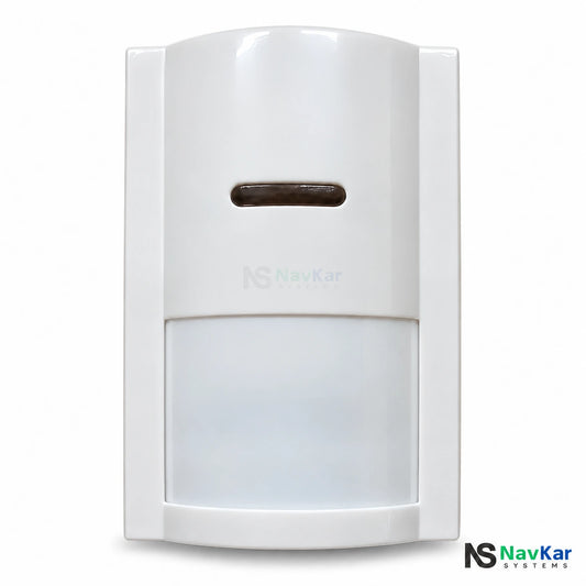 NavKar PIRW-T10 white wired PIR motion sensor, front lens and indicator